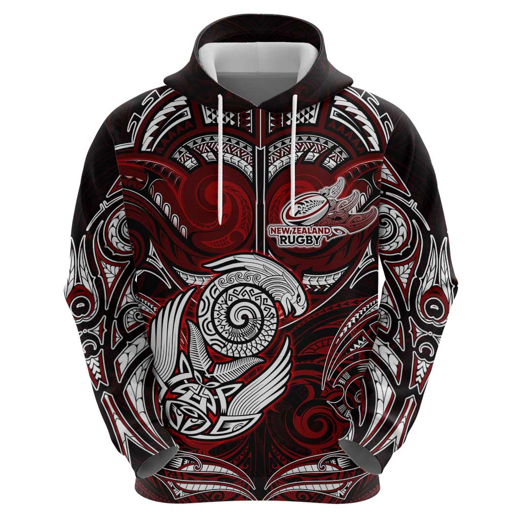 Personalized New Zealand Aotearoa Rugby Zip Hoodie Maori Fern Tattoo Art