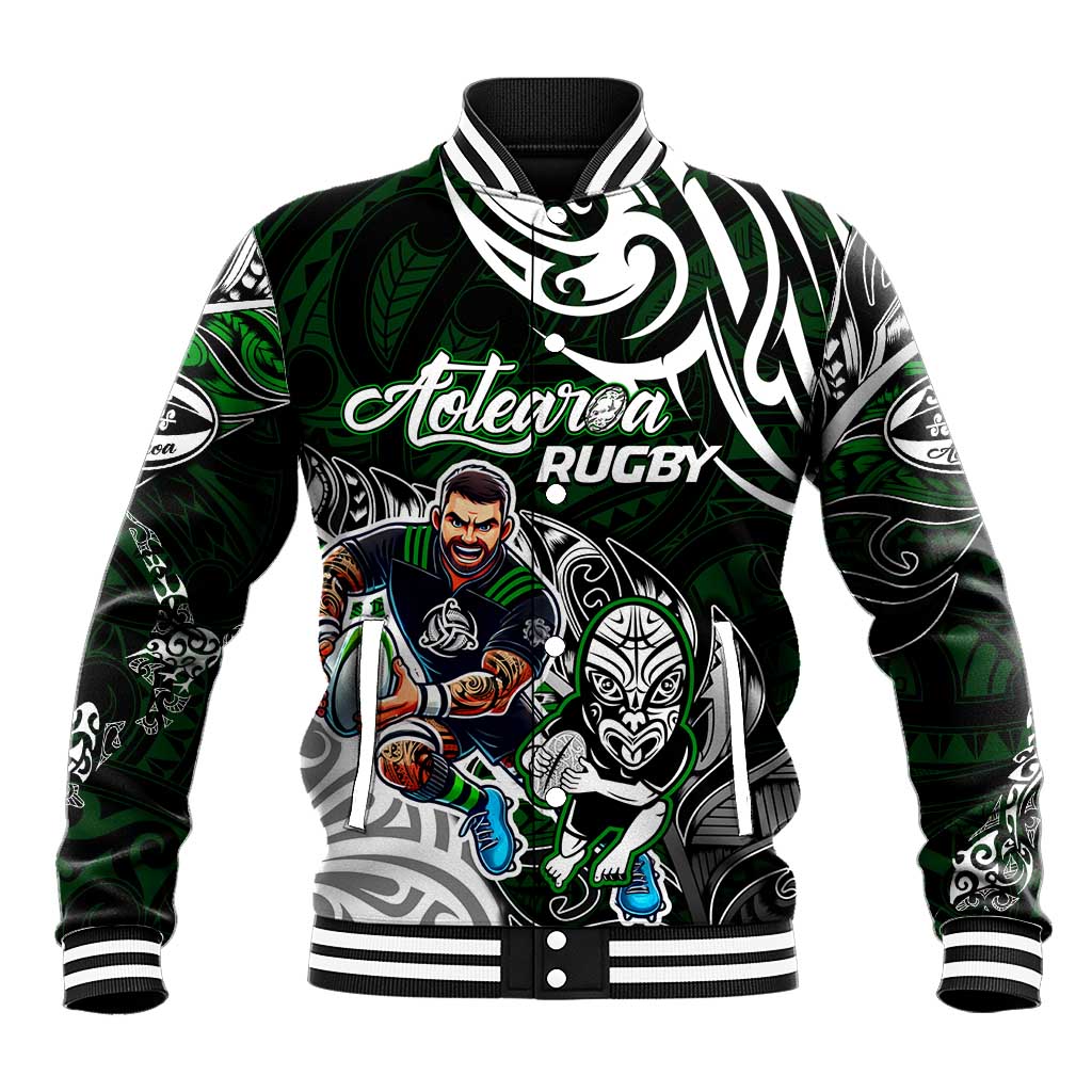 Personalized NZ Aotearoa Rugby Baseball Jacket New Zealand Silver Fern DT02 Unisex Green - Polynesian Pride