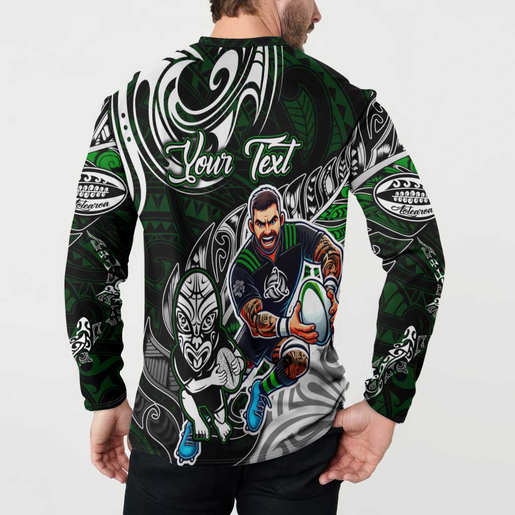 Personalized NZ Aotearoa Rugby Button Sweatshirt New Zealand Silver Fern DT02 - Polynesian Pride