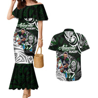Personalized NZ Aotearoa Rugby Couples Matching Mermaid Dress and Hawaiian Shirt New Zealand Silver Fern DT02 Green - Polynesian Pride