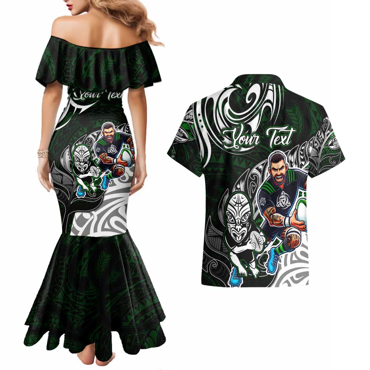 Personalized NZ Aotearoa Rugby Couples Matching Mermaid Dress and Hawaiian Shirt New Zealand Silver Fern DT02 - Polynesian Pride