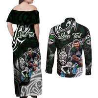 Personalized NZ Aotearoa Rugby Couples Matching Off Shoulder Maxi Dress and Long Sleeve Button Shirt New Zealand Silver Fern DT02 - Polynesian Pride