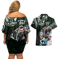 Personalized NZ Aotearoa Rugby Couples Matching Off Shoulder Short Dress and Hawaiian Shirt New Zealand Silver Fern DT02 - Polynesian Pride