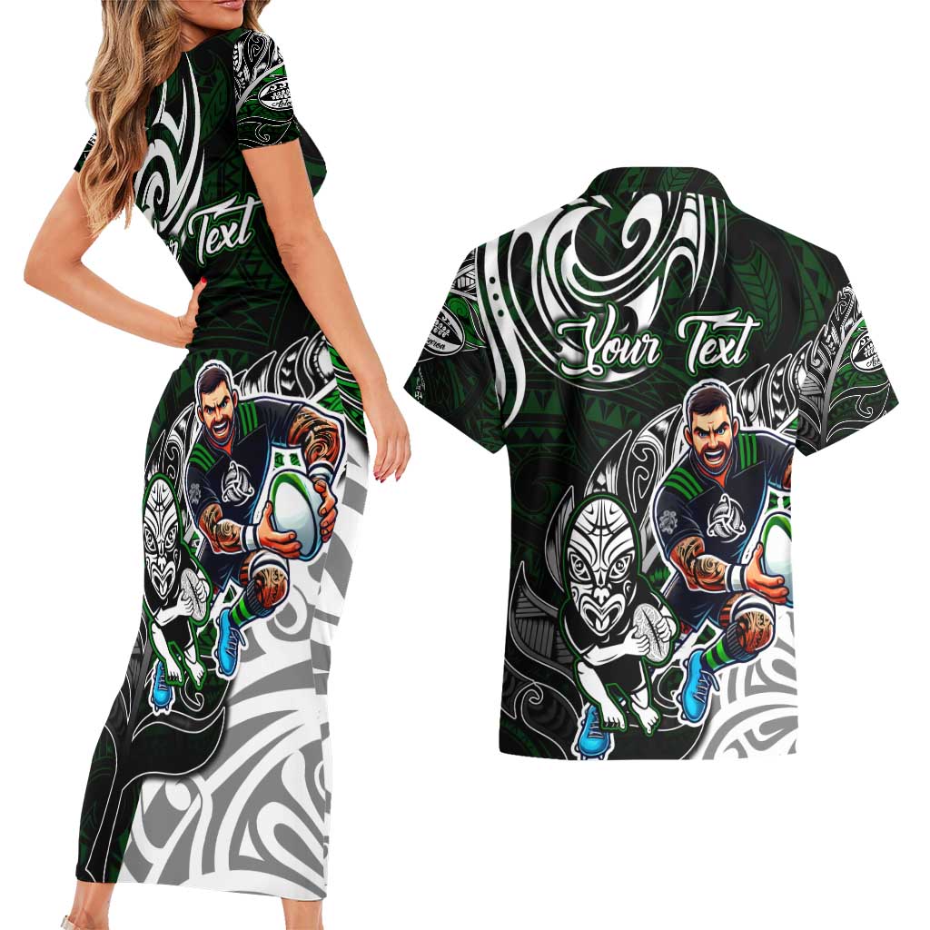 Personalized NZ Aotearoa Rugby Couples Matching Short Sleeve Bodycon Dress and Hawaiian Shirt New Zealand Silver Fern DT02 - Polynesian Pride