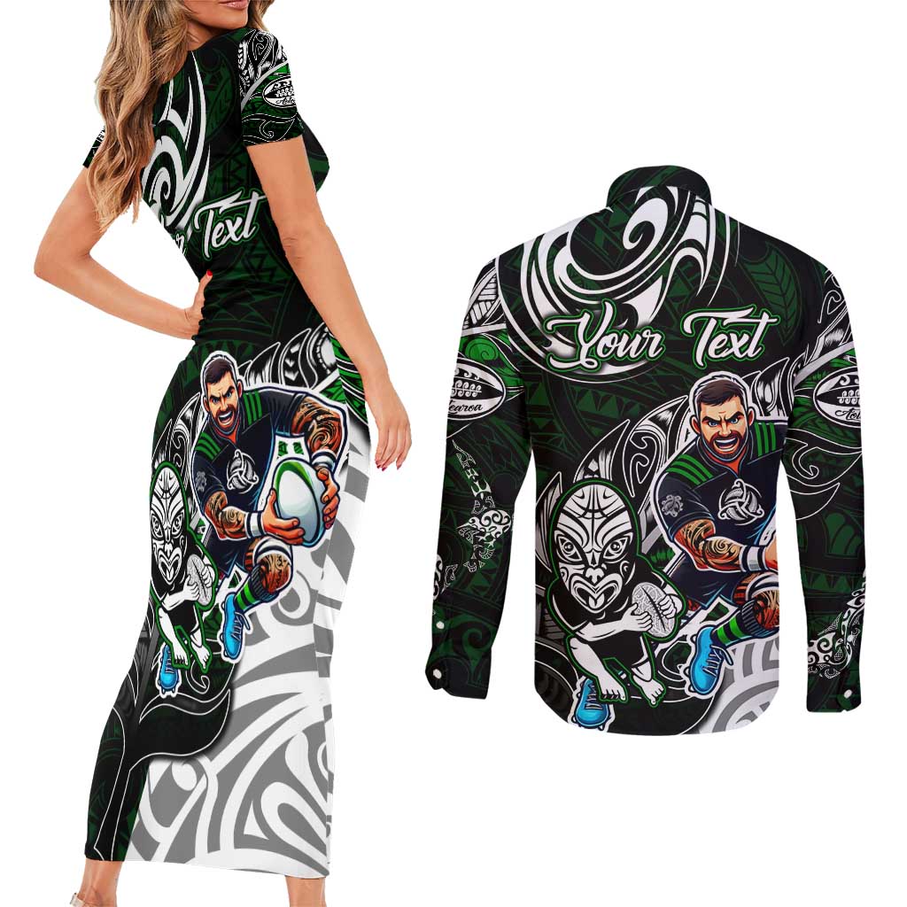 Personalized NZ Aotearoa Rugby Couples Matching Short Sleeve Bodycon Dress and Long Sleeve Button Shirt New Zealand Silver Fern DT02 - Polynesian Pride