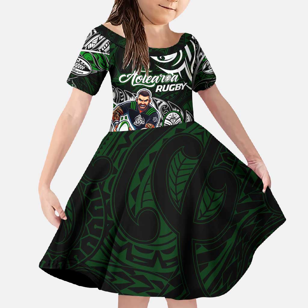 Personalized NZ Aotearoa Rugby Family Matching Mermaid Dress and Hawaiian Shirt New Zealand Silver Fern DT02 Daughter's Dress Green - Polynesian Pride