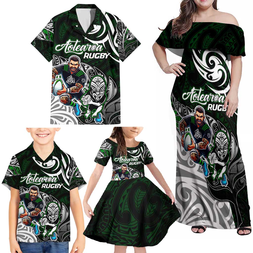 Personalized NZ Aotearoa Rugby Family Matching Off Shoulder Maxi Dress and Hawaiian Shirt New Zealand Silver Fern DT02 - Polynesian Pride