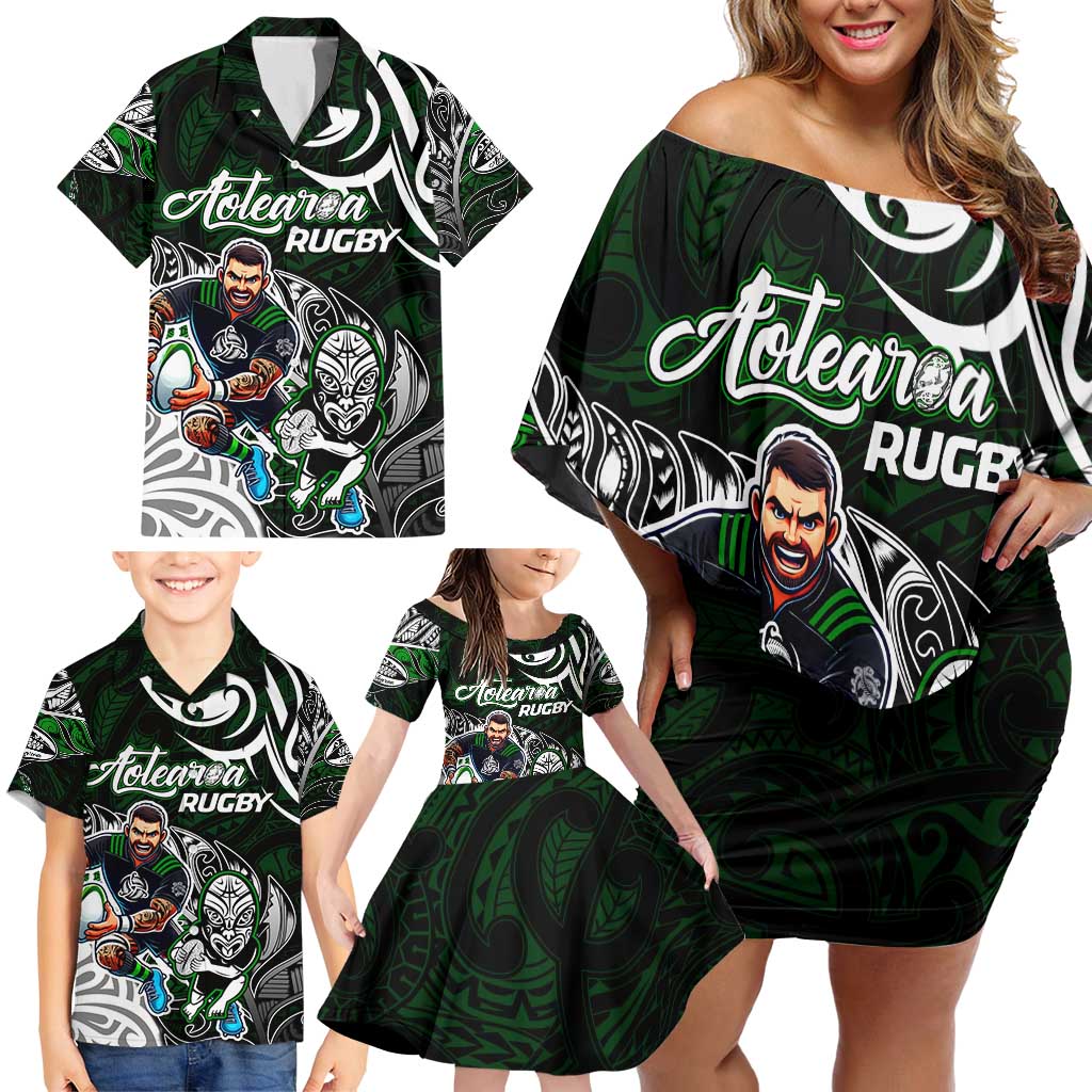 Personalized NZ Aotearoa Rugby Family Matching Off Shoulder Short Dress and Hawaiian Shirt New Zealand Silver Fern DT02 - Polynesian Pride