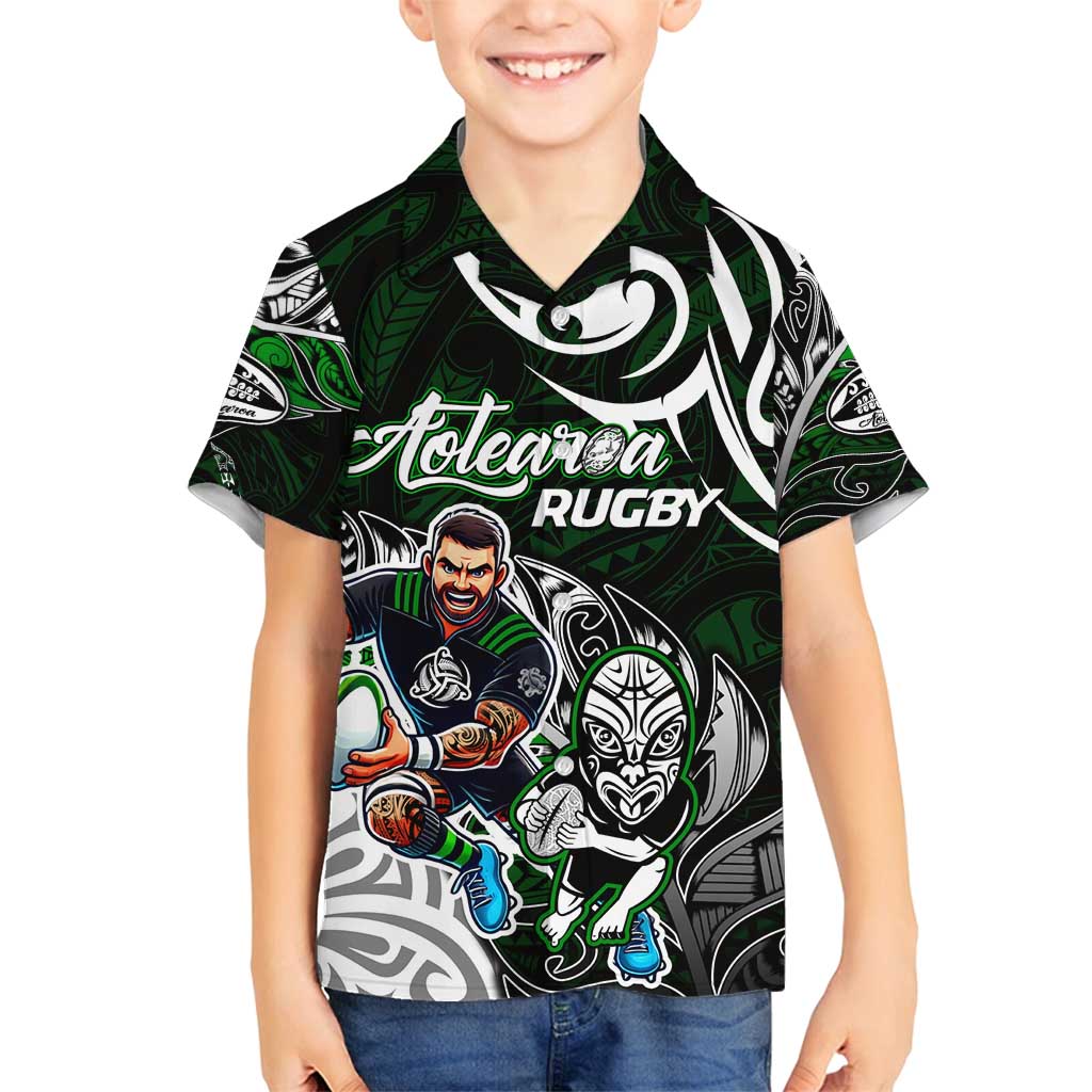 Personalized NZ Aotearoa Rugby Family Matching Tank Maxi Dress and Hawaiian Shirt New Zealand Silver Fern DT02 Son's Shirt Green - Polynesian Pride