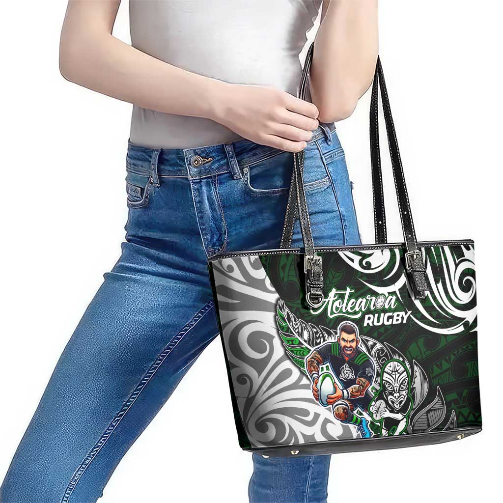 NZ Aotearoa Rugby Leather Tote Bag New Zealand Silver Fern