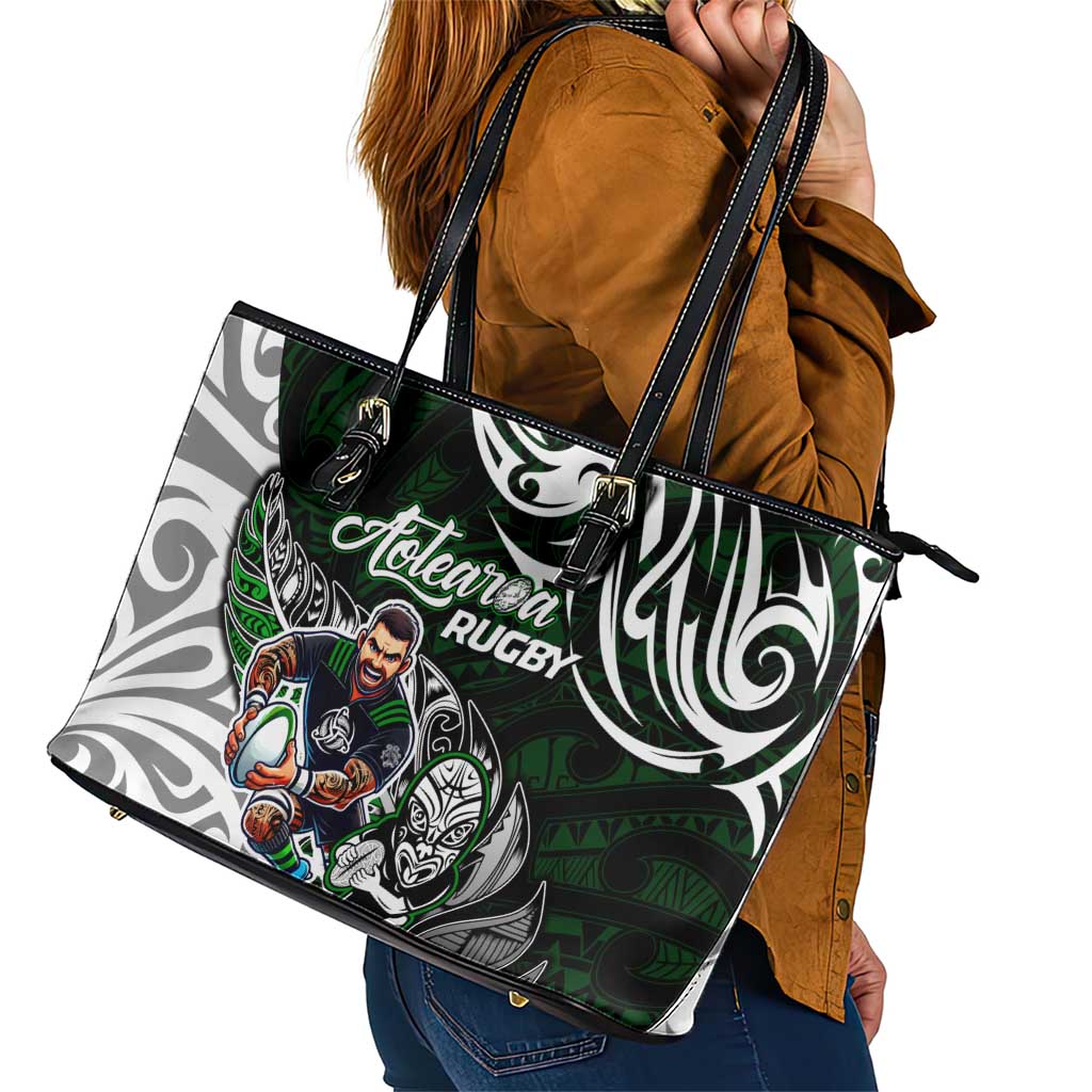 NZ Aotearoa Rugby Leather Tote Bag New Zealand Silver Fern