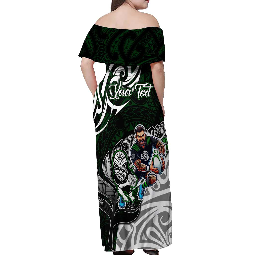 Personalized NZ Aotearoa Rugby Off Shoulder Maxi Dress New Zealand Silver Fern