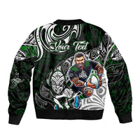 Personalized NZ Aotearoa Rugby Sleeve Zip Bomber Jacket New Zealand Silver Fern