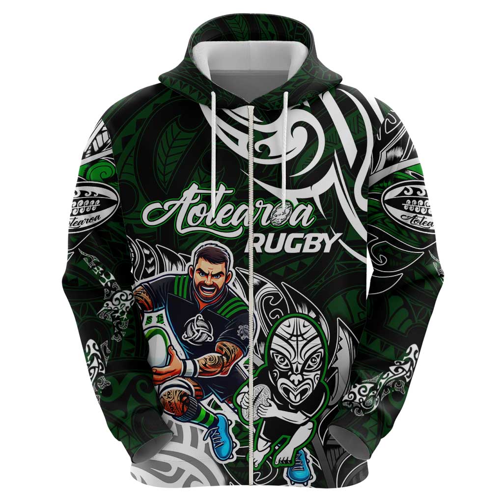 Personalized NZ Aotearoa Rugby Zip Hoodie New Zealand Silver Fern