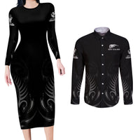New Zealand Couples Matching Long Sleeve Bodycon Dress and Long Sleeve Button Shirt Rugby 2023 Champions Black DT02 Black - Polynesian Pride