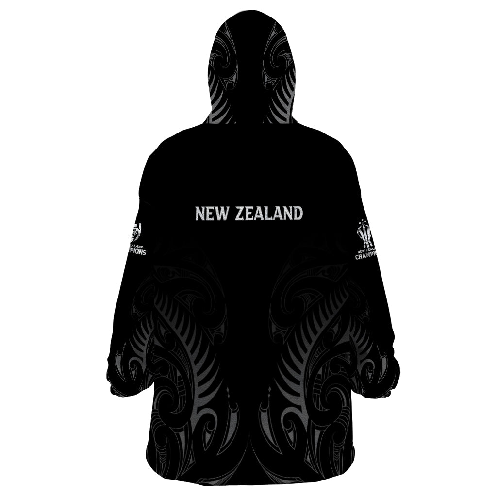 New Zealand Wearable Blanket Hoodie Rugby 2023 Champions Black DT02 - Polynesian Pride