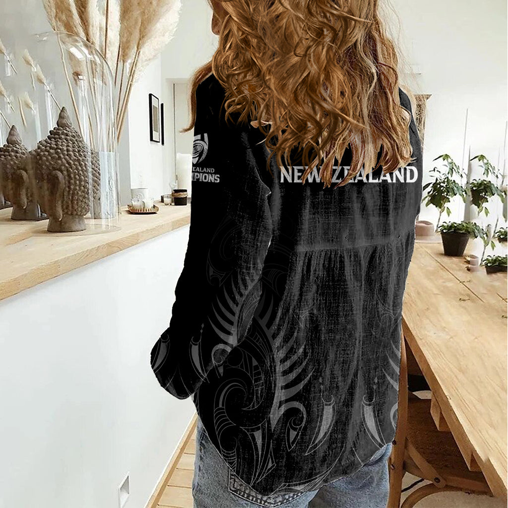 New Zealand Women Casual Shirt Rugby 2023 Champions Black DT02 - Polynesian Pride