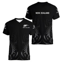 New Zealand Women V Neck T Shirt Rugby 2023 Champions Black DT02 - Polynesian Pride