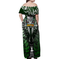 Personalised Warriors Maori Darts Family Matching Off Shoulder Maxi Dress and Hawaiian Shirt New Zealand Darts Silver Fern DT02 - Polynesian Pride