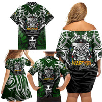 Personalised Warriors Maori Darts Family Matching Off Shoulder Short Dress and Hawaiian Shirt New Zealand Darts Silver Fern DT02 - Polynesian Pride