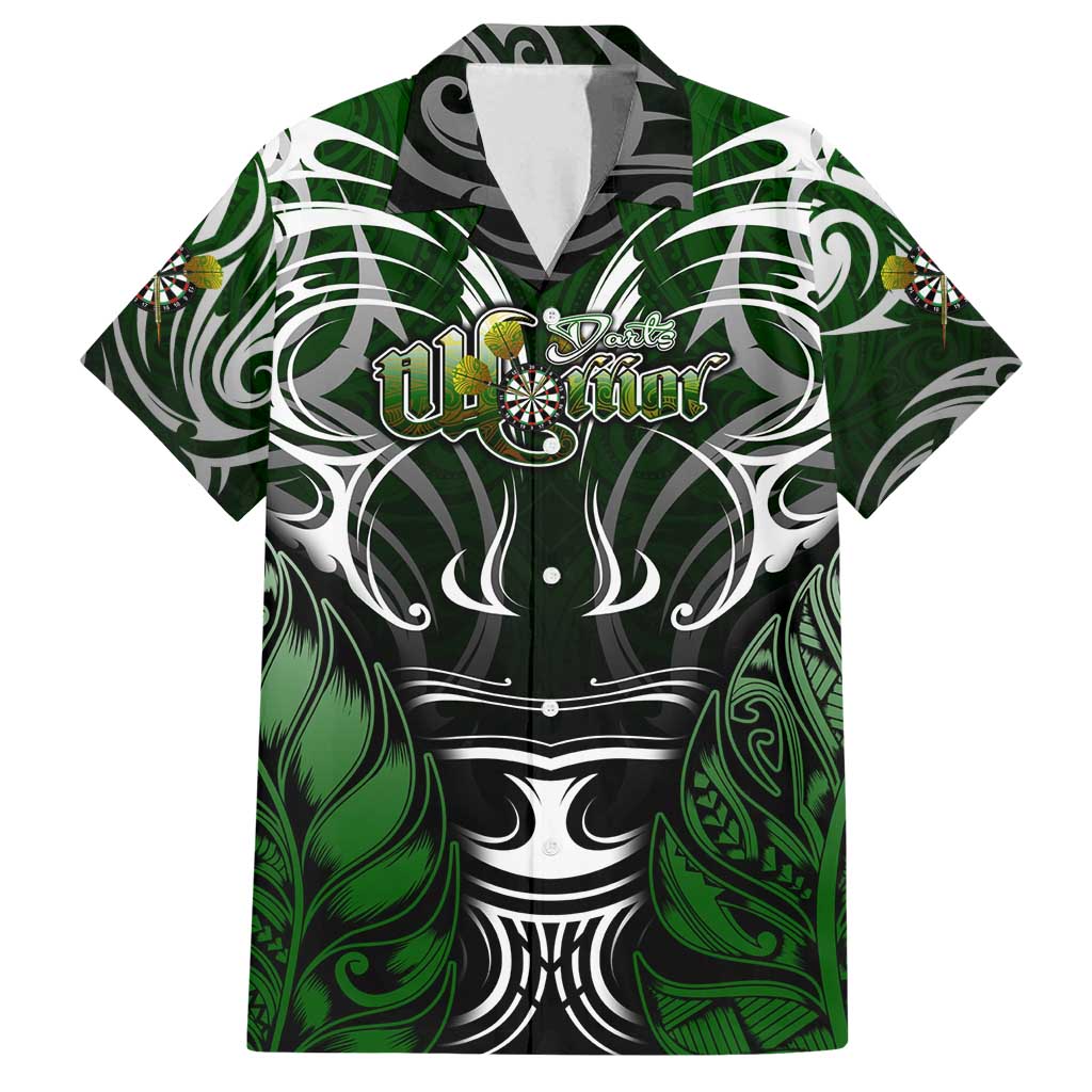Personalised Warriors Maori Darts Family Matching Off Shoulder Short Dress and Hawaiian Shirt New Zealand Darts Silver Fern DT02 Dad's Shirt - Short Sleeve Green - Polynesian Pride