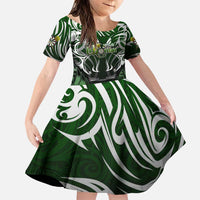 Personalised Warriors Maori Darts Family Matching Puletasi and Hawaiian Shirt New Zealand Darts Silver Fern DT02 Daughter's Dress Green - Polynesian Pride