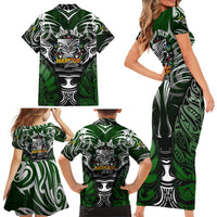 Personalised Warriors Maori Darts Family Matching Short Sleeve Bodycon Dress and Hawaiian Shirt New Zealand Darts Silver Fern DT02 - Polynesian Pride