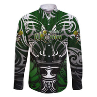 Personalised Warriors Maori Darts Family Matching Short Sleeve Bodycon Dress and Hawaiian Shirt New Zealand Darts Silver Fern DT02 Dad's Shirt - Long Sleeve Green - Polynesian Pride