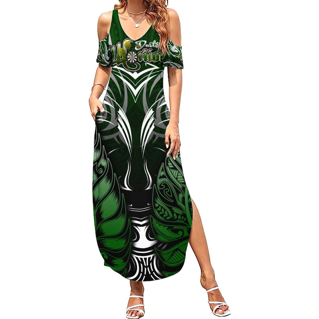 Personalised Warriors Maori Darts Family Matching Summer Maxi Dress and Hawaiian Shirt New Zealand Darts Silver Fern