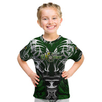 Personalised Warriors Maori Darts Kid T Shirt New Zealand Darts Silver Fern DT02 Green - Polynesian Pride