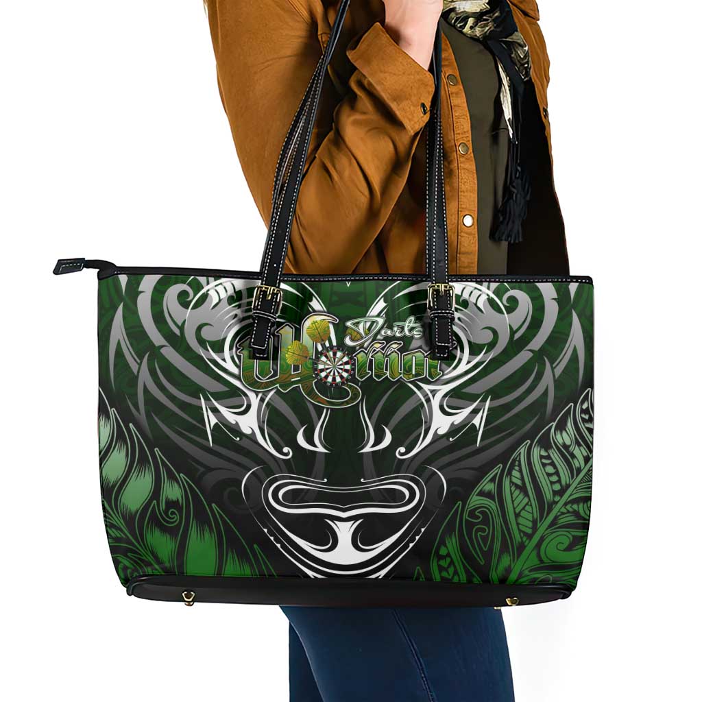 Warriors Maori Darts Leather Tote Bag New Zealand Darts Silver Fern