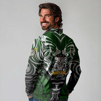 Personalised Warriors Maori Darts Long Sleeve Polo Shirt New Zealand Darts Silver Fern