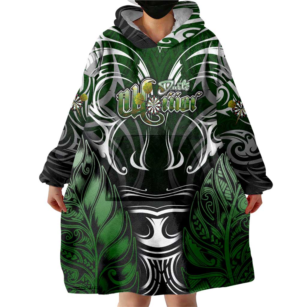 Personalised Warriors Maori Darts Wearable Blanket Hoodie New Zealand Darts Silver Fern