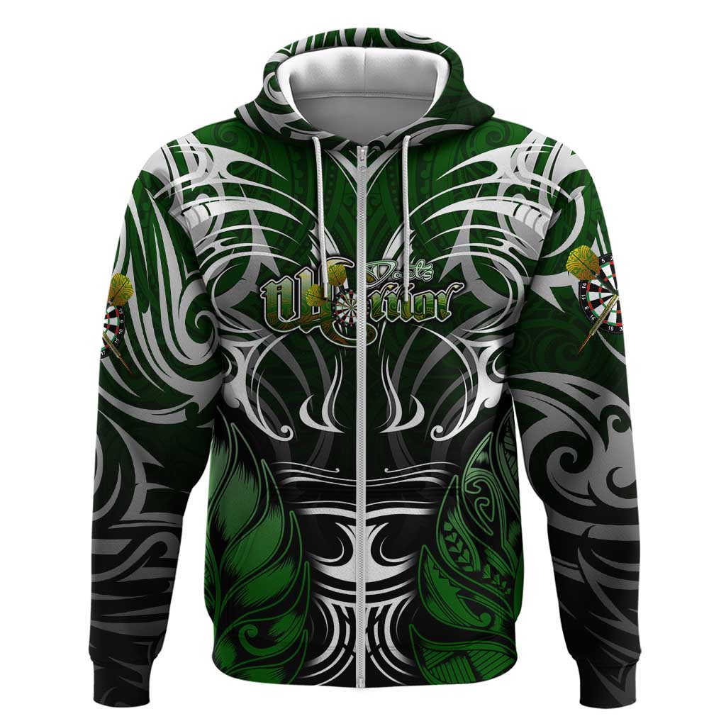 Personalised Warriors Maori Darts Zip Hoodie New Zealand Darts Silver Fern