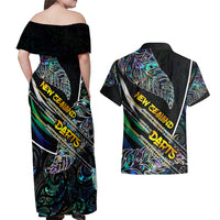 Personalised New Zealand Darts Couples Matching Off Shoulder Maxi Dress and Hawaiian Shirt NZ Paua Shell Maori Fern