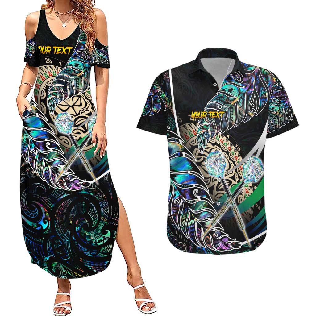 Personalised New Zealand Darts Couples Matching Summer Maxi Dress and Hawaiian Shirt NZ Paua Shell Maori Fern