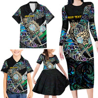 Personalised New Zealand Darts Family Matching Long Sleeve Bodycon Dress and Hawaiian Shirt NZ Paua Shell Maori Fern