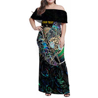 Personalised New Zealand Darts Family Matching Off Shoulder Maxi Dress and Hawaiian Shirt NZ Paua Shell Maori Fern