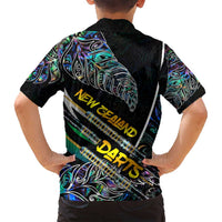 Personalised New Zealand Darts Family Matching Off Shoulder Short Dress and Hawaiian Shirt NZ Paua Shell Maori Fern