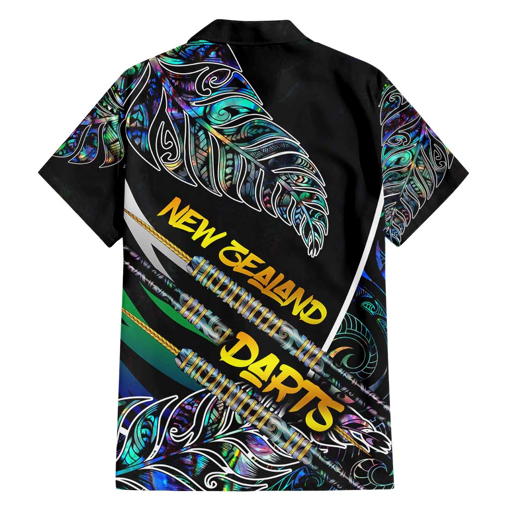 Personalised New Zealand Darts Family Matching Off Shoulder Short Dress and Hawaiian Shirt NZ Paua Shell Maori Fern