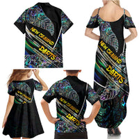 Personalised New Zealand Darts Family Matching Summer Maxi Dress and Hawaiian Shirt NZ Paua Shell Maori Fern