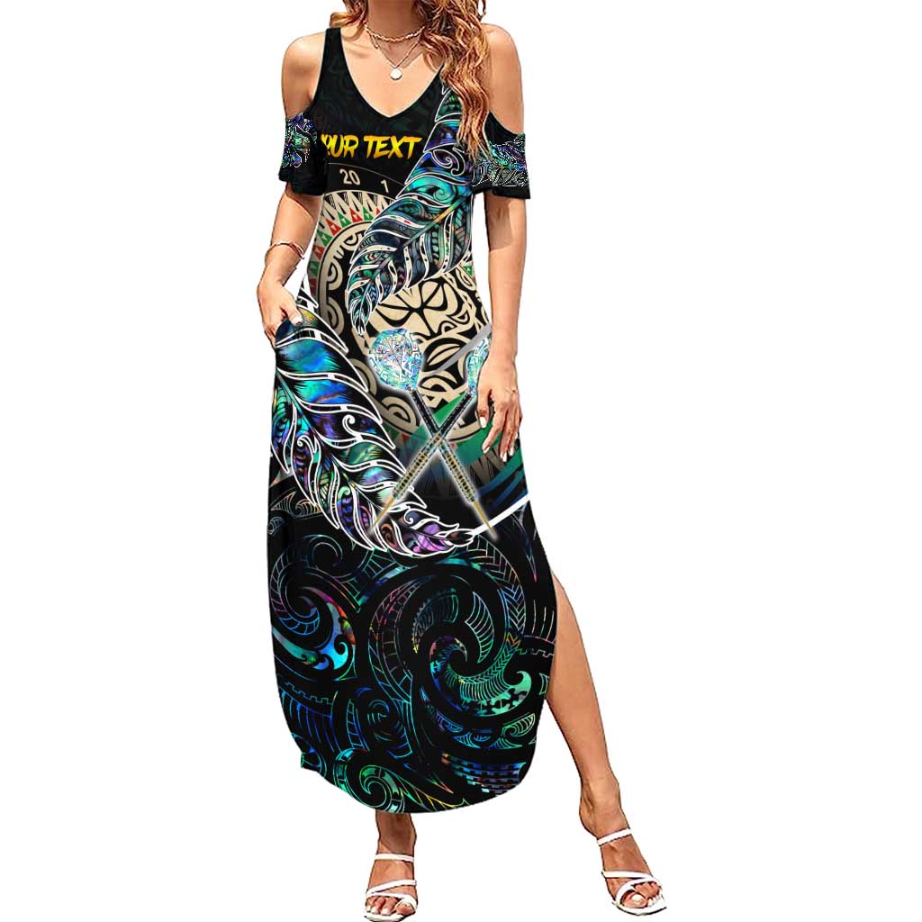 Personalised New Zealand Darts Family Matching Summer Maxi Dress and Hawaiian Shirt NZ Paua Shell Maori Fern
