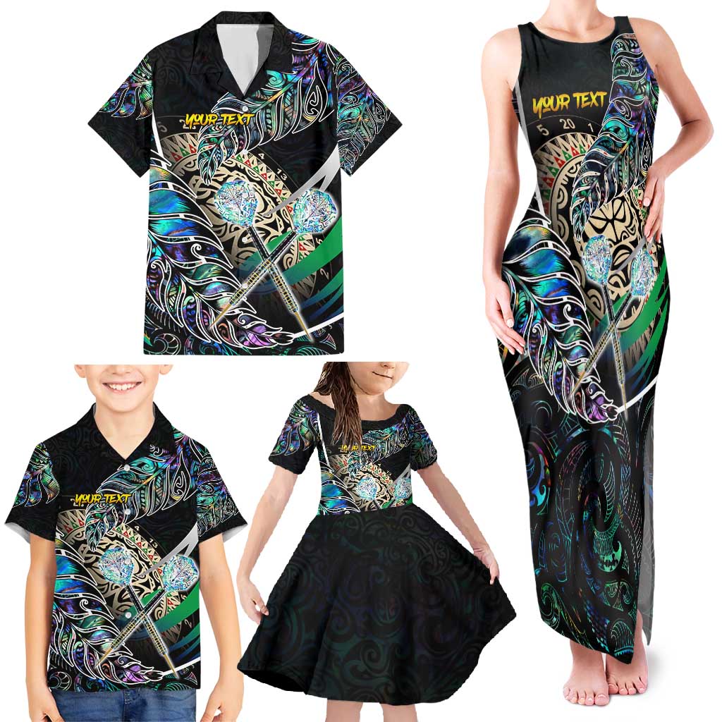 Personalised New Zealand Darts Family Matching Tank Maxi Dress and Hawaiian Shirt NZ Paua Shell Maori Fern