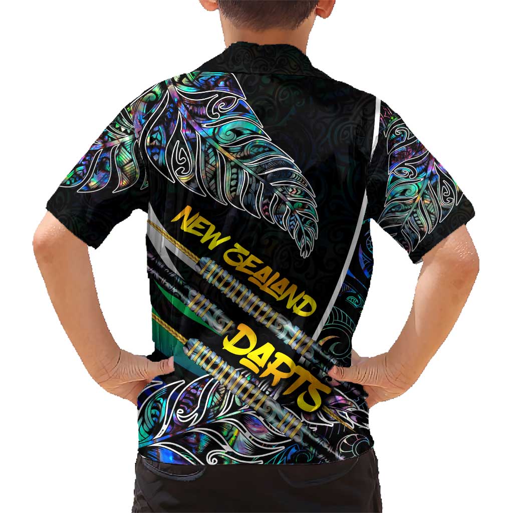 Personalised New Zealand Darts Kid Hawaiian Shirt NZ Paua Shell Maori Fern