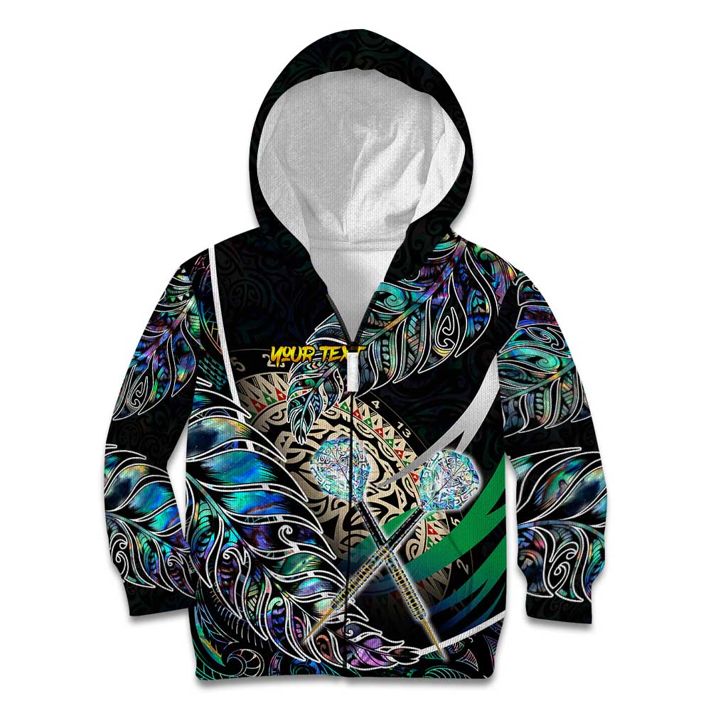 Personalised New Zealand Darts Kid Hoodie NZ Paua Shell Maori Fern