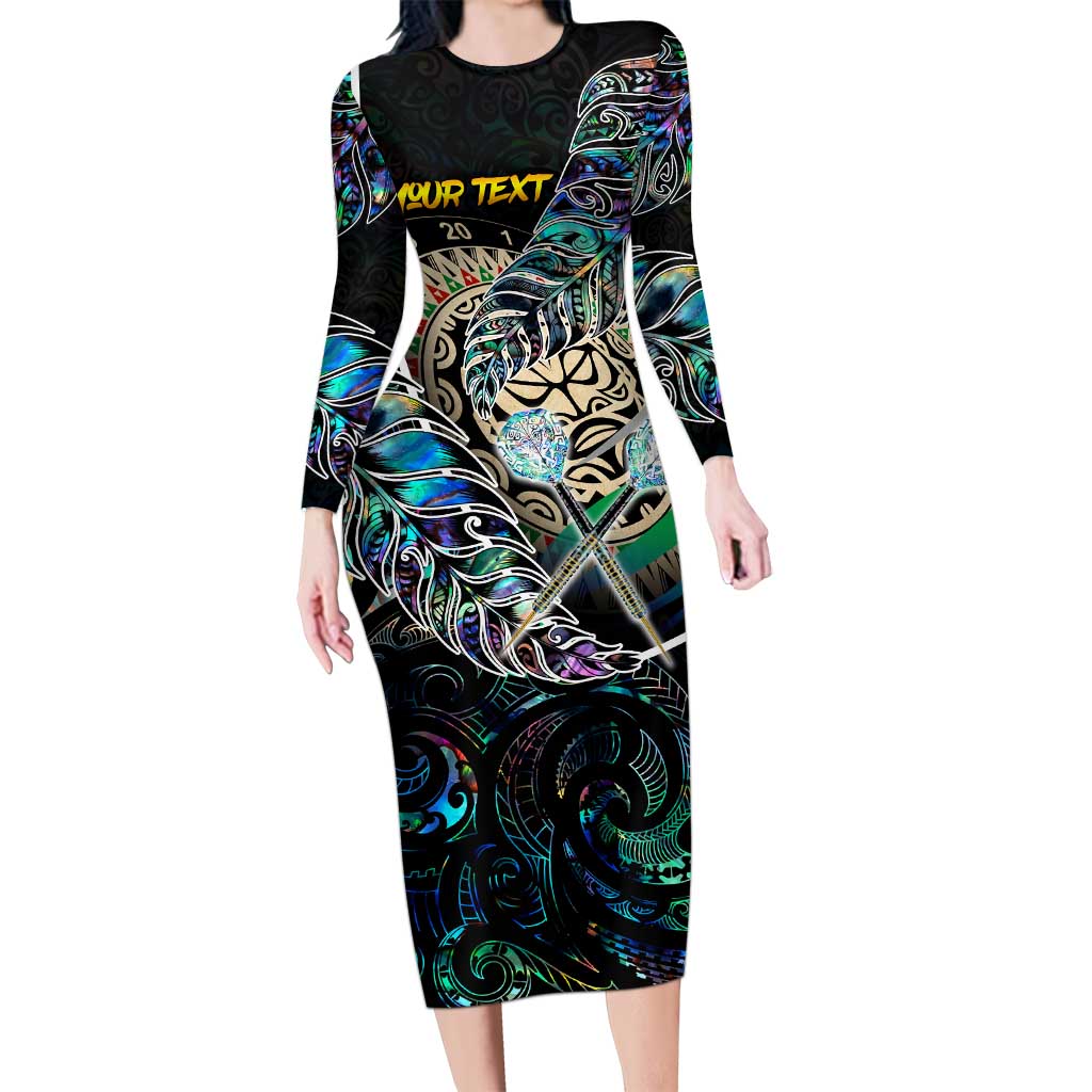 Personalised New Zealand Darts Long Sleeve Bodycon Dress NZ Paua Shell Maori Fern