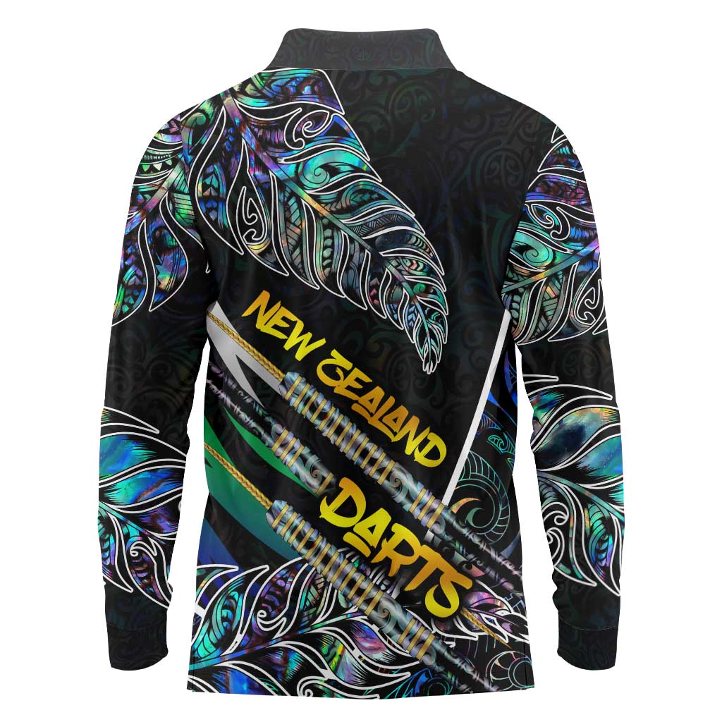 Personalised New Zealand Darts Long Sleeve Polo Shirt NZ Paua Shell Maori Fern