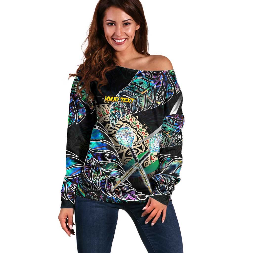 Personalised New Zealand Darts Off Shoulder Sweater NZ Paua Shell Maori Fern