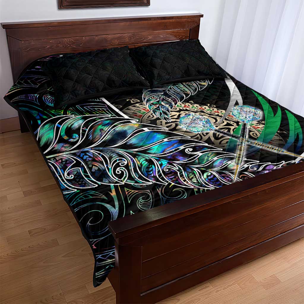 New Zealand Darts Quilt Bed Set NZ Paua Shell Maori Fern