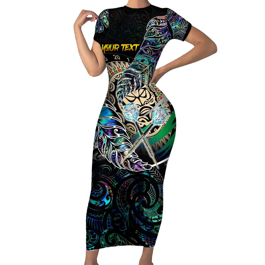 Personalised New Zealand Darts Short Sleeve Bodycon Dress NZ Paua Shell Maori Fern